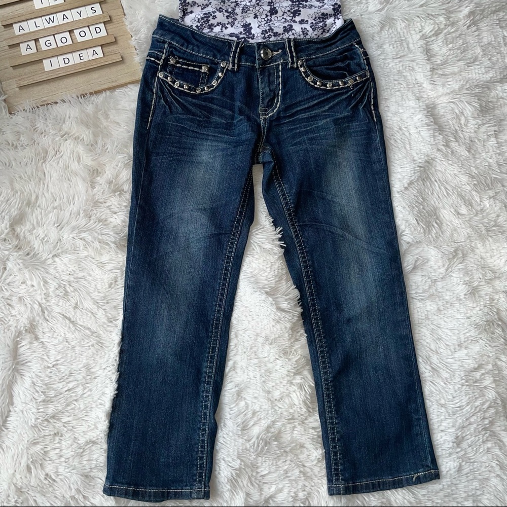 Miss Chic Jean Bermuda Embellished women’s Capris size 3 denim blue zip per - Picture 8 of 9